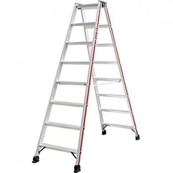 Escalera de Pasos Eloxalada de Aluminio, Beidseitig Begehbar, 2x8 Peldaños, Altura Máxima de Trabajo 2,84m