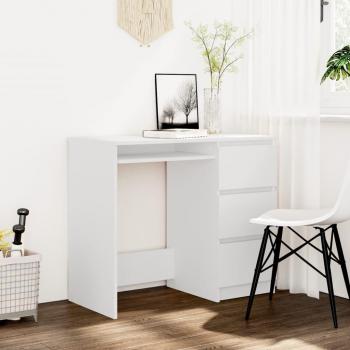 Escritorio Rectangular de Madera Contrachapada con 3 Cajones, Color Blanco, Dimensiones 90x45x76 cm