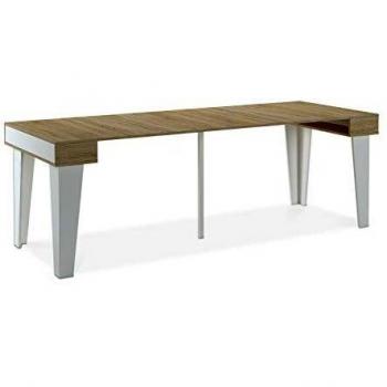 Skraut Home - Mesa Consola Extensible hasta 237 cm - Dimensiones Cerrada: 79 x 90 x 52 cm - Modelo KL Nordic - Acabado en Roble Cepillado y Blanco Mate - Material Resistente