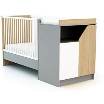 Cuna y Cuna Combinada de Madera Gris, Blanco y Roble 60 x 120 cm Made4Baby