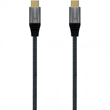 AISENS - Cable USB Tipo-C a USB Tipo-C 2.0, Macho a Macho, Soporta 5A y 100W, E-Mark Chip, Aluminio, Gris, 2 Metros