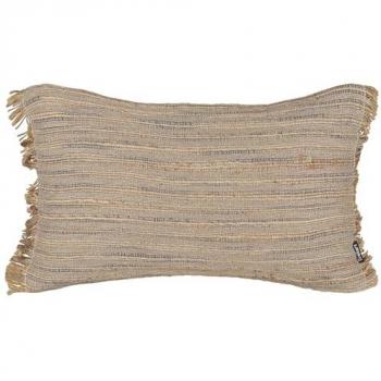 Cojín Decorativo de Yute Beige 30 x 50 cm con Funda Extraíble y Borde Trenzado