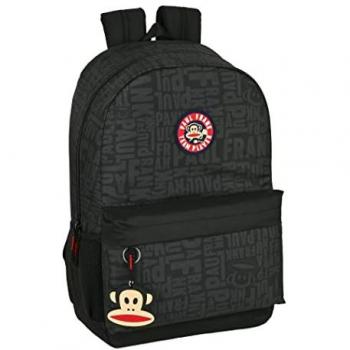 Mochila Escolar Paul Frank Team Player Negra, dimensiones 30 x 46 x 14 cm, adaptable a carro
