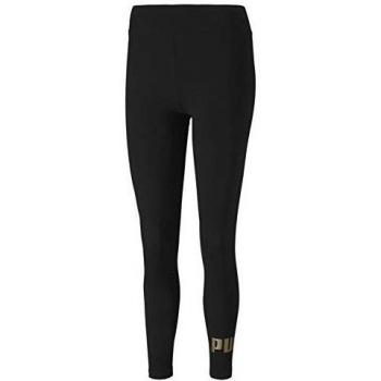 PUMA ESS Logo Leggings Mallas Deporte, Mujer, Black-Gold, M