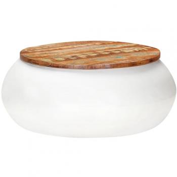 Mesa de centro blanca 68x68x30 cm de madera maciza reciclada