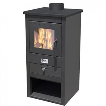 Estufa de leña Athena 10,7 kW con cristal cerámico, dimensiones 43x41x86 cm, peso 50 kg