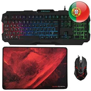 Mars Gaming MCP118, Pack Gaming RGB de Teclado, Ratón y Alfombrilla, Idioma Portugués