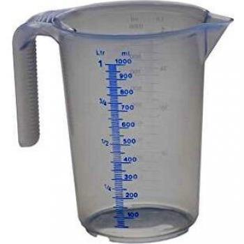 Jarra Medidora 1000 ml de Polipropileno Transparente con Asa Abierta y Escalas, Apilable