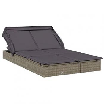 Tumbona 2 personas toldo plegable ratán PE gris 213x118x97 cm