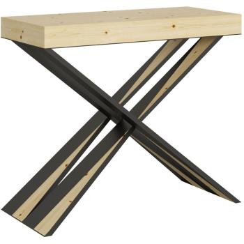 Consola extensible de abeto macizo claro con patas de metal antracita para 14 personas, de 40 a 290 cm Lilia Básico