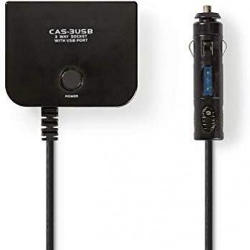 NEDIS Universal DC Power Adapters Adaptador de CC Universal | 5/12 V CC | Cargador para el Coche/USB | 3 Tomas Negro 0 m