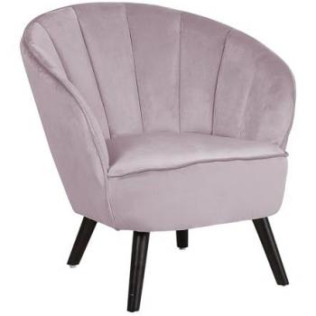 Sillón tapizado en tela de terciopelo rosa con respaldo glam en forma de concha Dala
