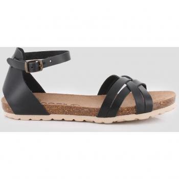 Sandalias planas de mujer de piel con cierre de hebilla al tobillo, negras, modelo SELENA 81517