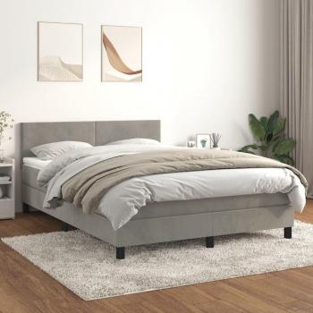 Cama box spring con colchón de terciopelo gris claro 140x190 cm