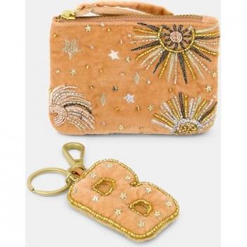 Set de monedero y llavero Tintoretto con inicial B en tono nude
