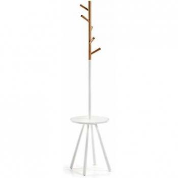 Kave Home - Perchero de pie Nerb Natural y Blanco 170 cm de Madera de Caucho con Bandeja