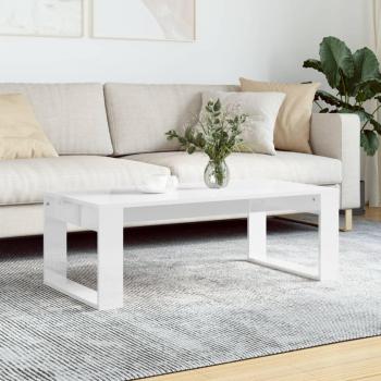 Mesa de centro de madera de ingeniería blanco brillo 102x50x35 cm
