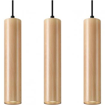 Lámpara Colgante Lino Wood 3 Luces GU10 Madera Natural 90cm LED Suspensión