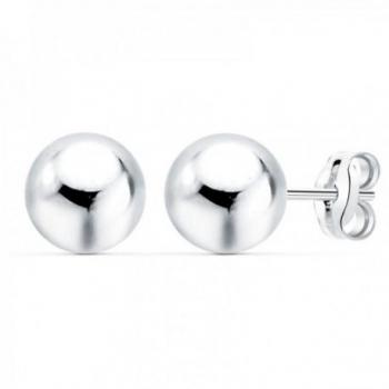 Pendientes de oro blanco 18k con bola lisa de 7mm y cierre de presión.