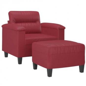 Sillón con Taburete de Cuero Sintético Rojo Tinto 60 cm