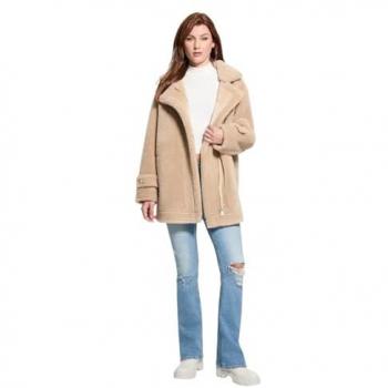 Guess Women's Beige Faux Shearling Coat - Regular Fit