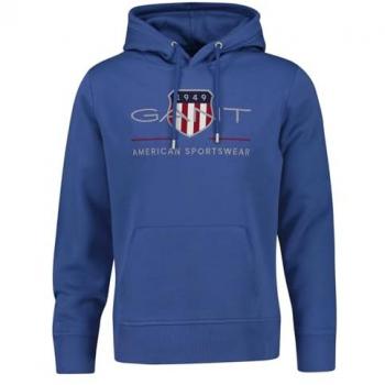 Gant - Sudadera con capucha de hombre de corte recto y gráfico impreso, modelo Archive Shield, color vintage azul, talla S