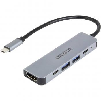 Dicota Hub USB-C 5-en-1 Video 4K PD 100W Plata