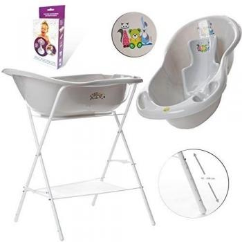 Baby bañera + Soporte + de baño Asiento 102 cm gris 4-Set - Premium Plus Ständer - Little Bear & Friends Grau