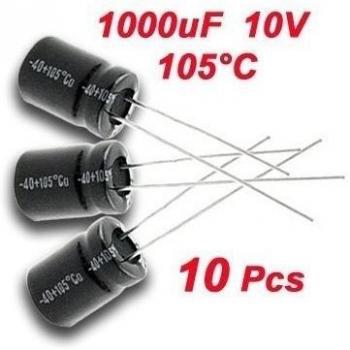 TOOGOO(R) 10 x Condensador Electrolitico Radial 1000uF 10V 105C 8x11mm
