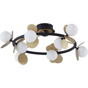 Lámpara de techo LED Pallo, 9 luces, negro/oro, cristal, moderna, hecha de metal para salón y comedor