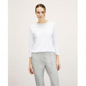 Camiseta de mujer con bordado de piedras y manga francesa