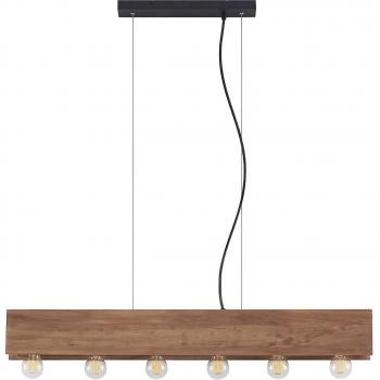 Lámpara colgante de madera Malwin de Lindby, larga, 6 luces, E27, color marrón, hecha de madera para salón y comedor