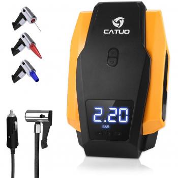CATUO Compresor de Aire para Coche con Pantalla Digital Auto Apagado,Luz LED, 12V,150PSI, 2,8m Cable con Mechero para Vehículos, Neumáticos, Pelotas, Objetos hinchables