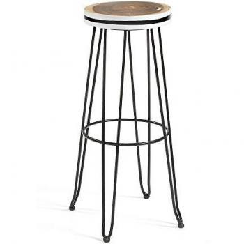 Kave Home - Taburete Alto de Bar Faye Negro 74 cm con Respaldo de Madera Maciza de mungur y Estructura de Acero en Negro