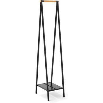 Brabantia Compact Clothes Rack Black with Bamboo Rod, Dimensions: W 13.4 in x H 67.0 in, Material: Matte Black Steel and Bamboo