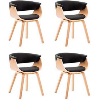 Sillas de comedor 4 uds madera curvada cuero sintético negro