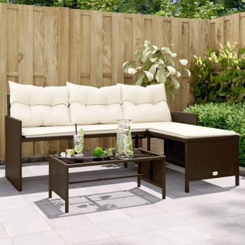 vidaXL L-Shaped Garden Sofa Set with Table and Cushions - Brown Poly Rattan