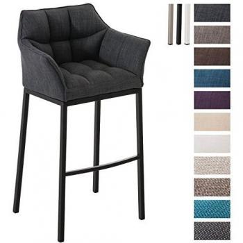 Taburete de Bar Damaso en Tela Gris Oscuro con Base de 4 Patas, Respaldo, Reposabrazos y Reposapiés