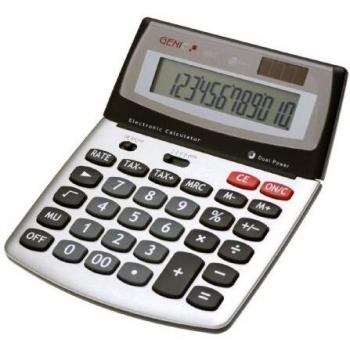 Calculadora de mesa GENIE 560 T, 12 dígitos, pantalla Jumbo, solar y batería, color plata/gris