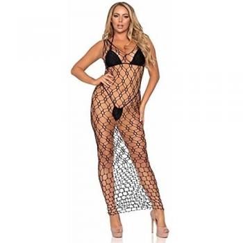 Leg Avenue Hexi Net Maxi Negligee, Black, One Size para Mujer