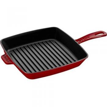 Grill Plancha Americana Staub, 26 a 30 cm, Hierro Fundido, Gris Grafito, Surcos Rayas, Bistec, Carne, Apta Inducción