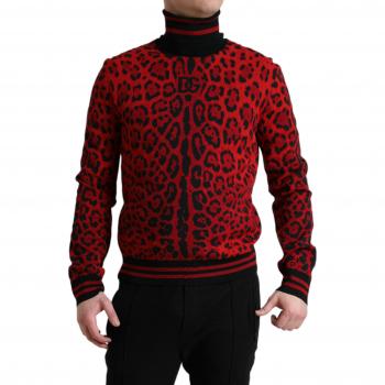 Dolce & Gabbana Red Leopard Print Turtleneck Pullover Sweater - IT48 | M