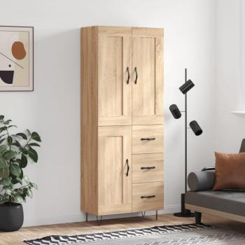 Aparador Alto de Madera Contrachapada 69,5x34x180 cm con 1 Puerta y 3 Cajones - Mueble de Almacenaje Moderno para Salón