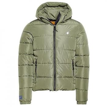 Chaqueta Superdry Sports Puffer Verde para Hombre, color verde caqui negro, talla XL, modelo con capucha y diseño acolchado