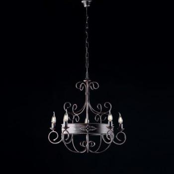 Araña Rústica de Hierro Negro con 5 Luces E14 y Decoración Corten Baltimore