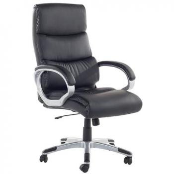 Silla de Oficina Ejecutiva Ergonómica Negra en Piel Sintética con Elevador de Gas, Altura Ajustable y Ruedas