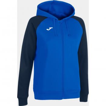 Chaqueta con capucha mujer Joma Academy IV royal marino, material 100% poliéster, tejido transpirable, cierre completo con cremallera, dos bolsillos laterales con cremallera, puños y cintura elásticos para