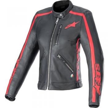 Chaqueta de Moto Mujer Alpinestars Stella Dyno Negra y Roja, Tipo: Chaqueta de cuero, Características: Diseño específico para mujer, Material de cuero premium, Protección CE en hombros y codos, Forro interior cómodo y