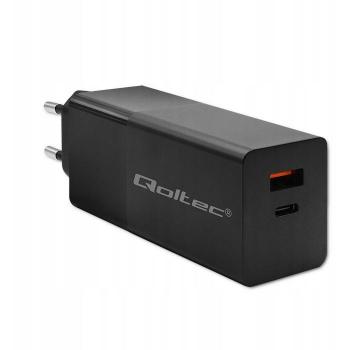 Cargador Qoltec GaN Power Pro 100W con 1xUSB Tipo C y 1xUSB A, 5-20V, 1.5-5A, color negro