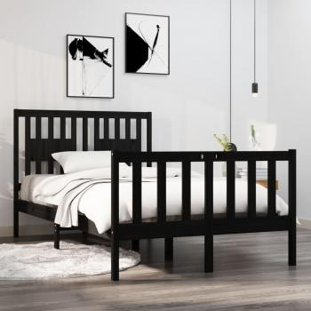 Cama doble pequeña de madera maciza negra 120x190 cm